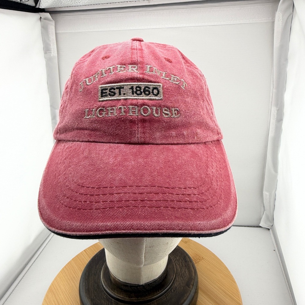 Old Dock Jupiter Inlet Lighthouse Hat Red Washed Cotton Baseball Cap Florida